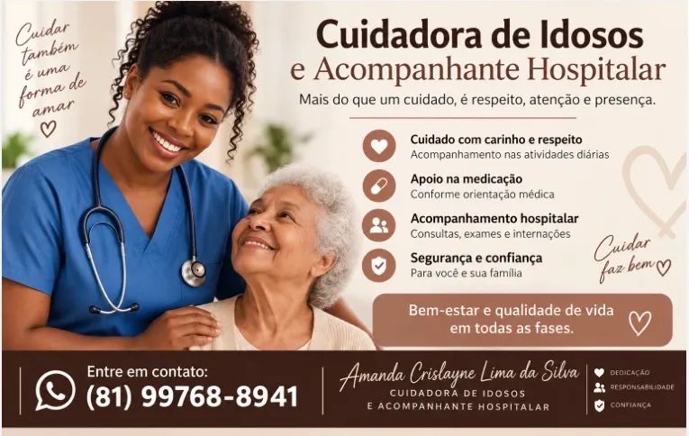Cuidadora de idosos e. Acompanhante Hospitalar