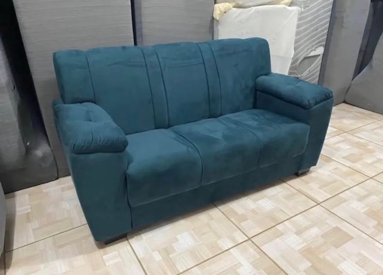 Sofá Fixo 3 Lugares Azul PEÇA ÚNICA ( NOVO ) 65568123046017122