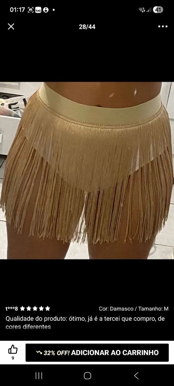 Saia franja preta, branca e prata. - Foto 3