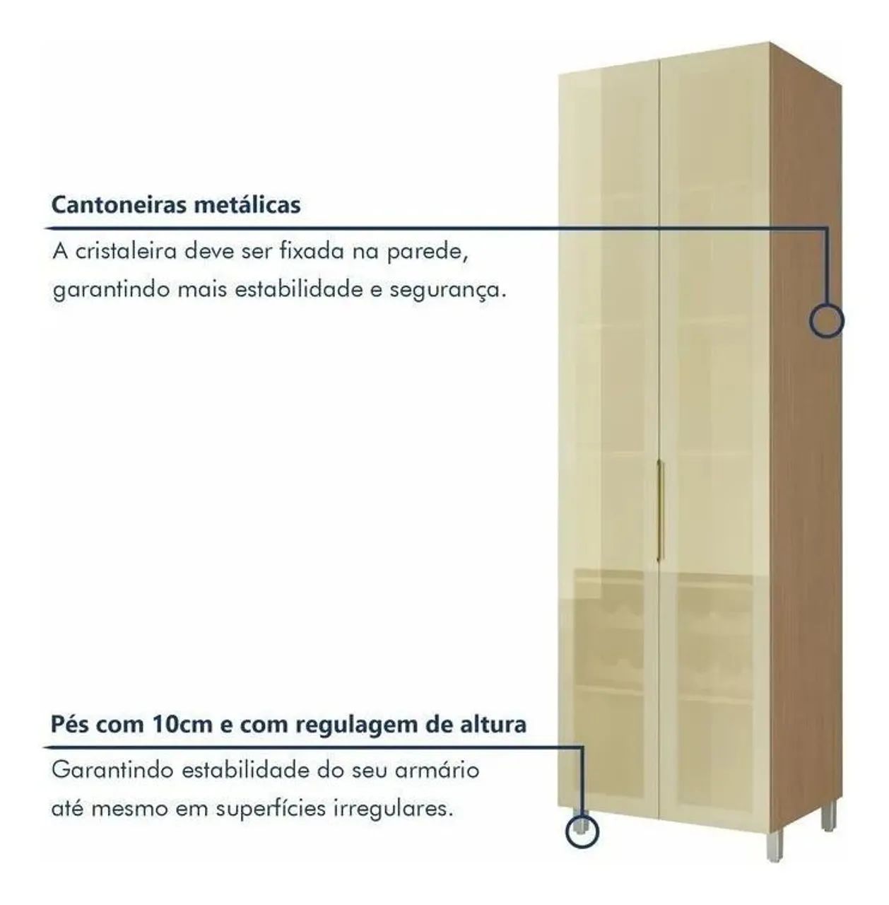 Cristaleira Infinito 2 Portas Vidro Reflecta Bronze MDF Carvalho com Adega Nesher<br> - Foto 3