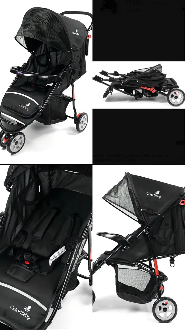 Carrinho de bebê com 3 rodas