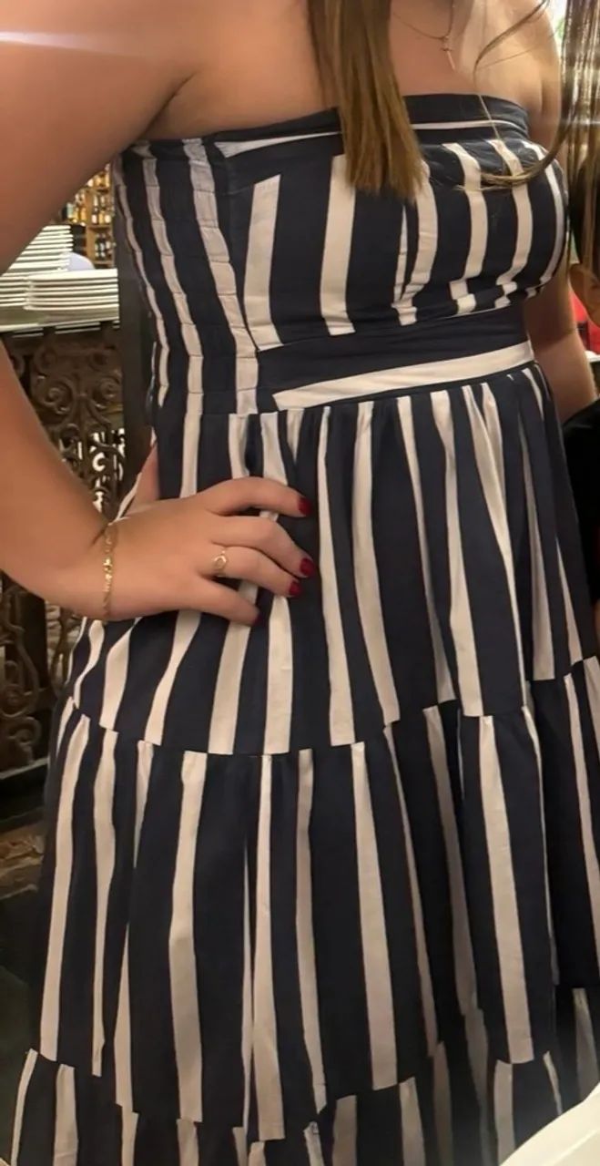 Vestido longo listrado azul e branco - Foto 3