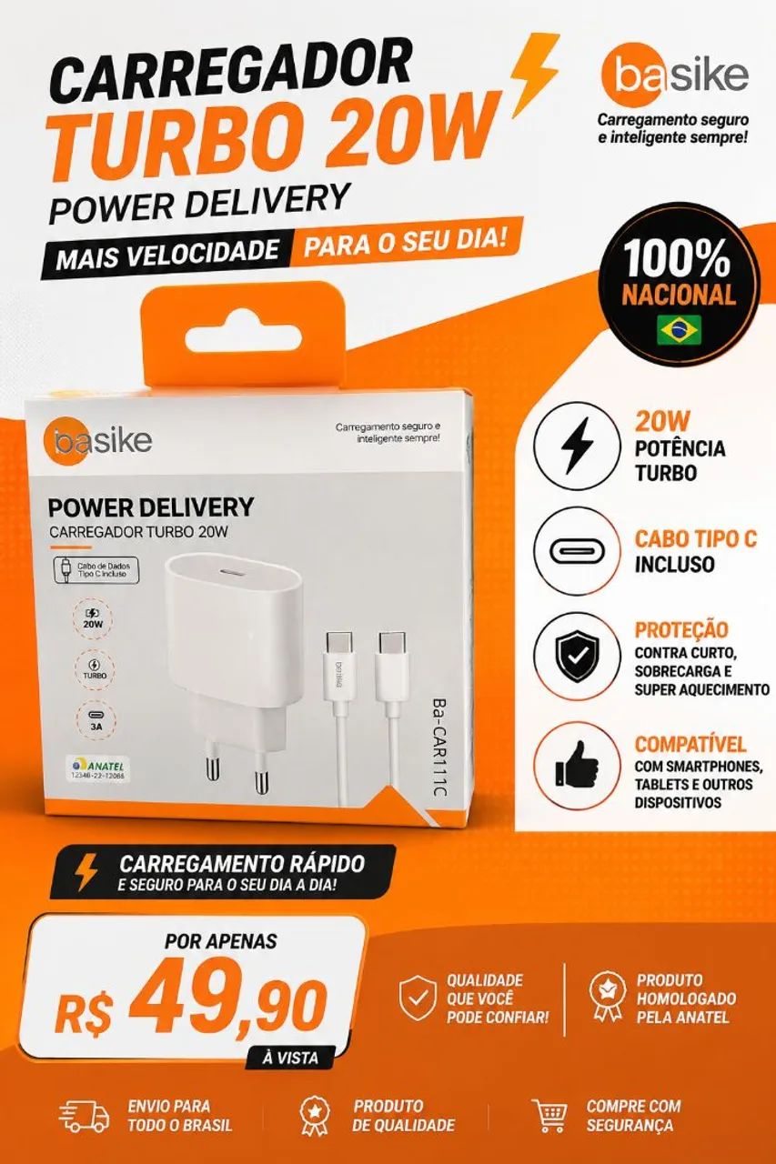 Carregador Turbo Basike 20W tipo C