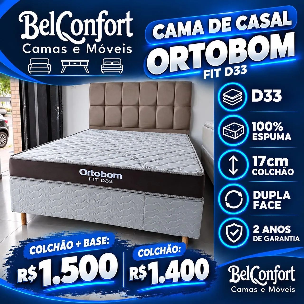 Cama casal D33 espuma Ortobom 