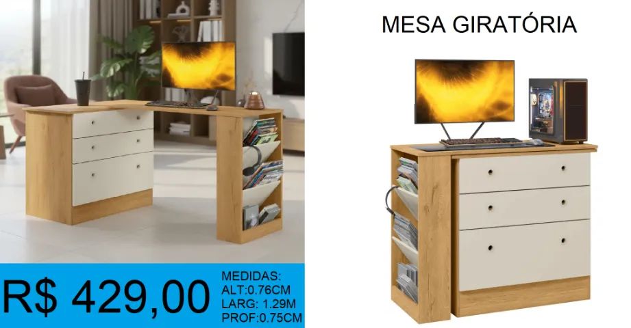 Cômoda - giratória - escrivaninha - compre hoje e receba em até 72 horas  - Foto 2