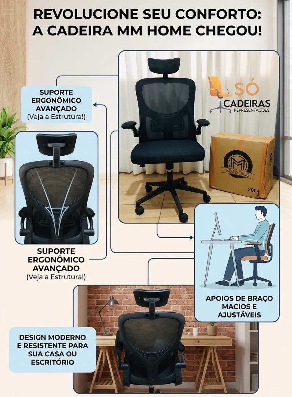 Cadeira de Escritorio Nova Braço Ajustavel - Foto 2