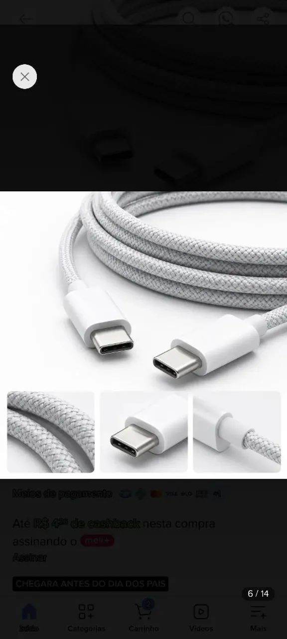 CABO APPLE ORIGINAL NOVO, COMPATIVEL COM IPHONE 15 16 e 17 - Foto 3