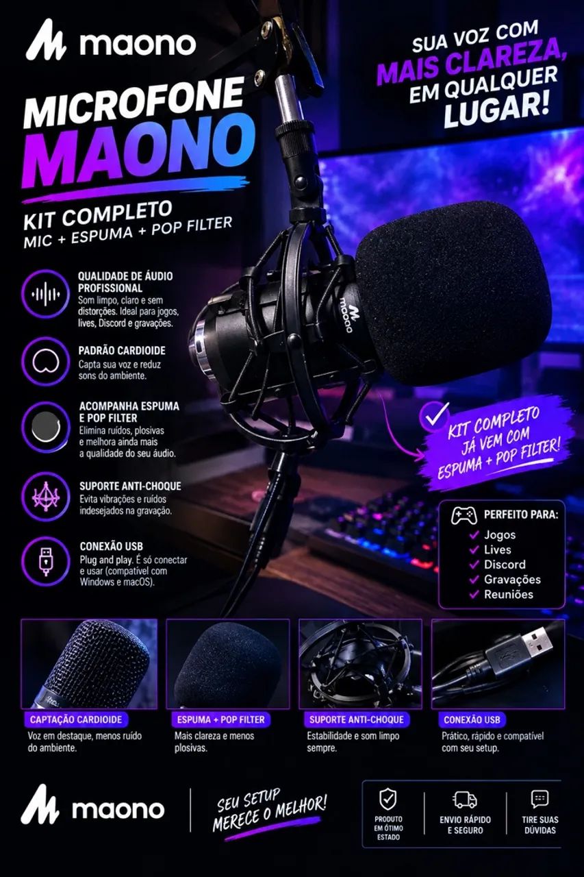 Microfone Condensador Usb