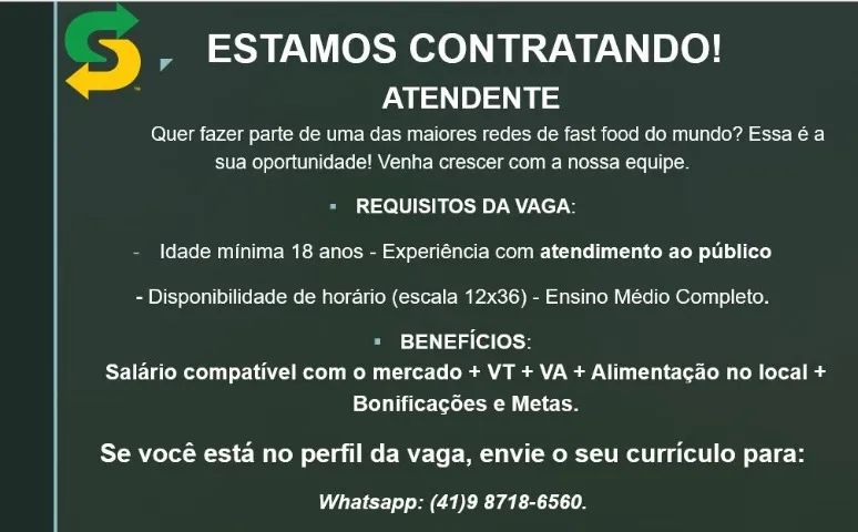 ESTAMOS CONTRATANDO - ATENDENTE