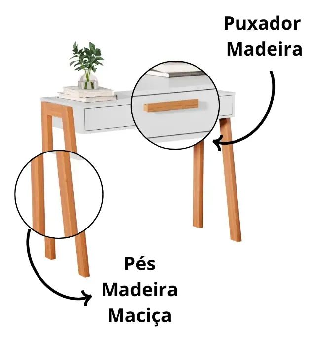 Penteadeira Escrivaninha MDF com Gaveta Pés Madeira Maciça - Foto 3