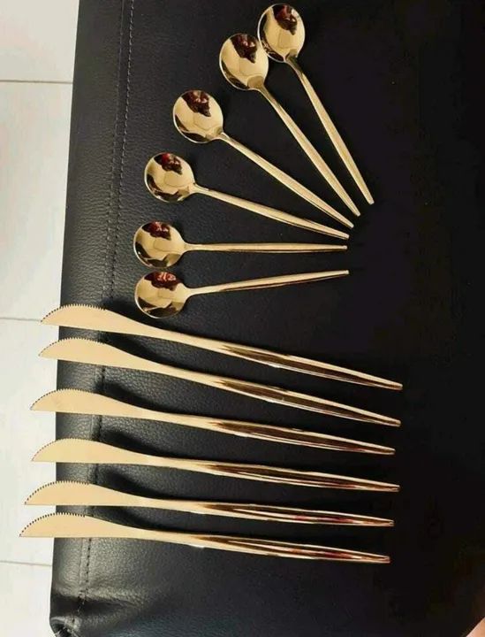 Conjunto de talheres em aço inoxidável dourado 24 peças  - Foto 5