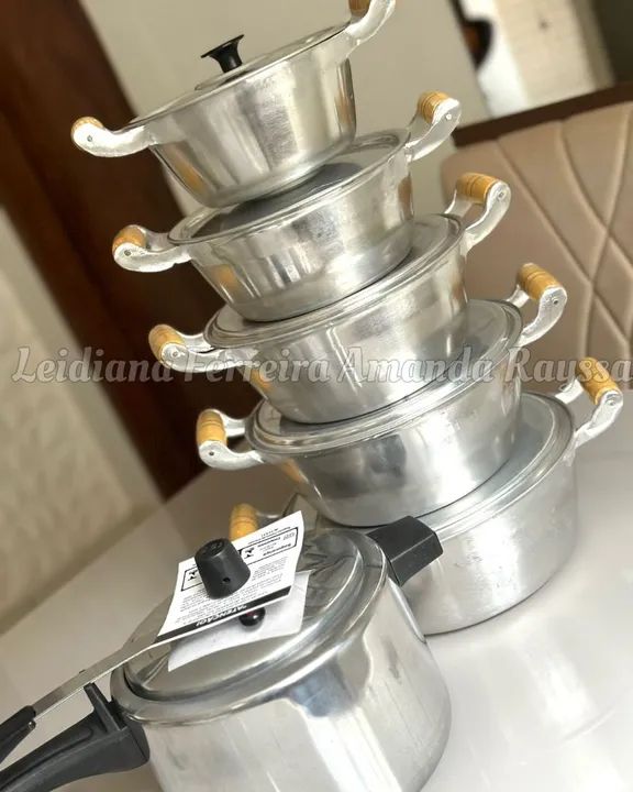 Jogo de Panelas Alumínio batido com panela de pressão  - Foto 5