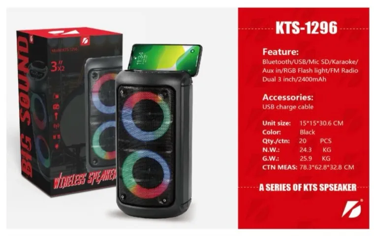 Caixa De Som Bluetooth Portátil Kts 1296