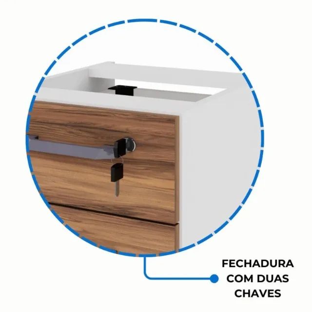 Mesa Escritório PÉ QUADRO C/ Gavetas Nogal Sevilha/Branco Funcional 34321 - Foto 6