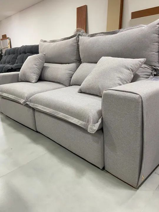 Sofá Retrátil e Reclinável Molas Ensacadas Linho Cinza - Foto 2