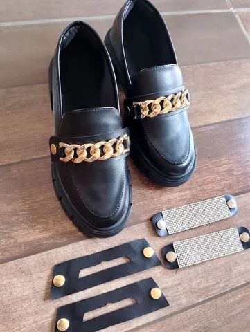 Mocassim Tratorado Preto com tiras removíveis 