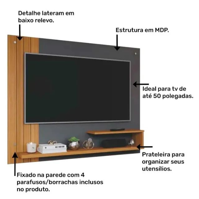 "Harmonia e Design: Painel Compacto Dunas com Ripado Decorativo para TV até 55  - Foto 3