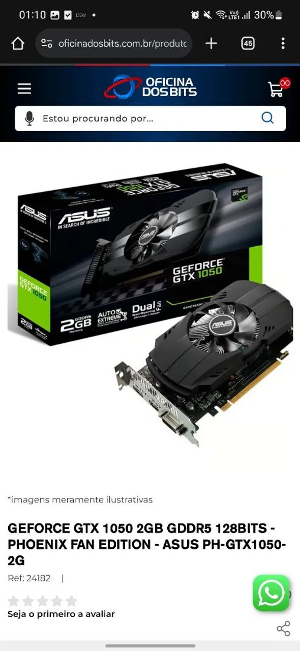 Placa de Vídeo ASUS GeForce GTX 1050 2GB GDDR5