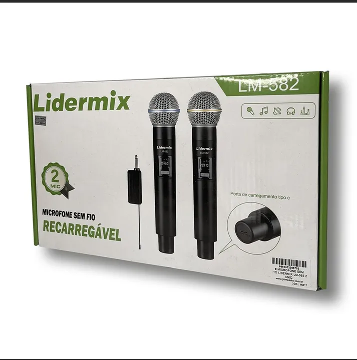 Microfone Sem Fio Recarregável Lidermix LM-582 - 2 Microfones