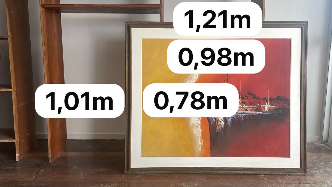 Lindo Quadro a Óleo Grande Original de Rossi - Arte abstrata tela sobre oleo com barcos - Foto 5