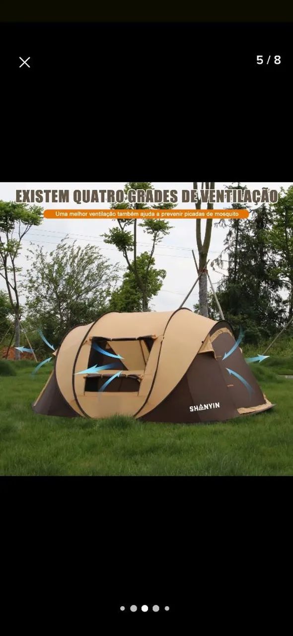 Barraca  de Camping acampamento automaticamente 5-6 pessoas marrom claro - Foto 5