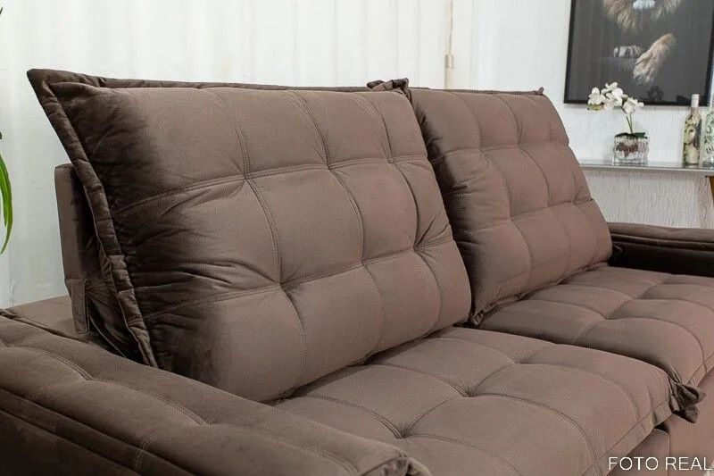 Sofá Retrátil 3 Lugares 230cm Molas Ensacadas D33 Veludo Marrom - Foto 2