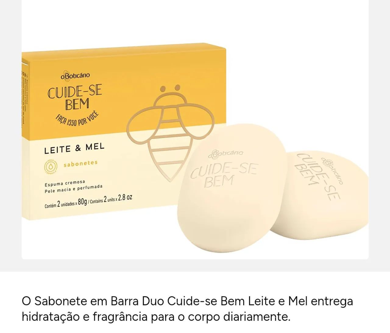 Sabonete em Barra Duo Cuide-se Bem Leite e Mel - O Boticário