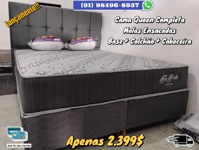 CAMA QUEEN COMPLETA BASE + COLCHÃO + CABECEIRA 