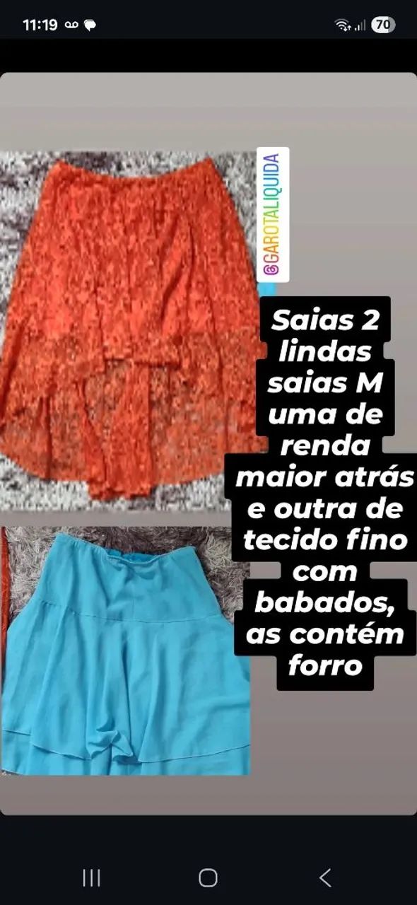 Saias M: renda e tecido fino com babados