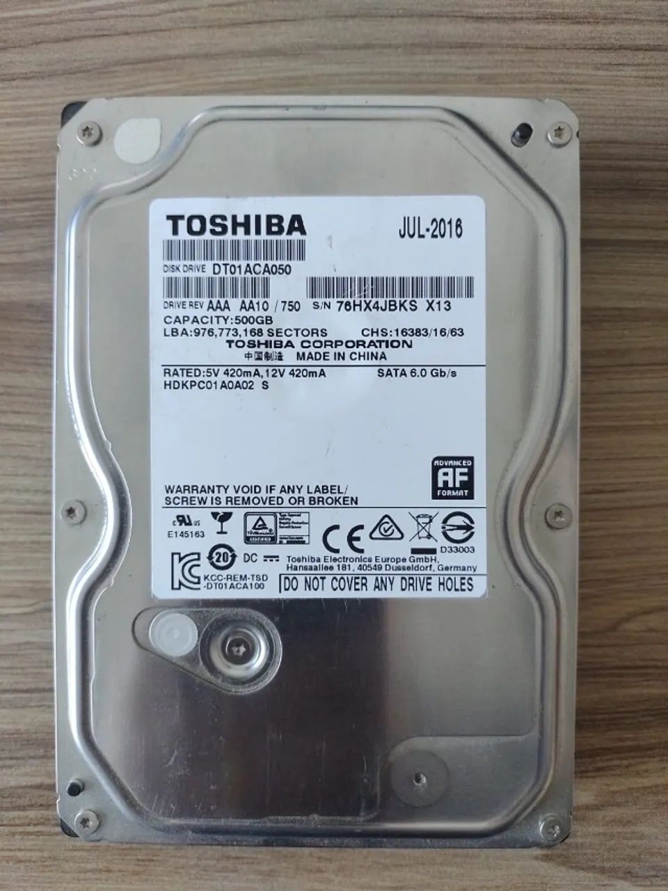 HD Toshiba 500GB SATA 3.5" - Modelo DT01ACA050 (Usado e Testado)