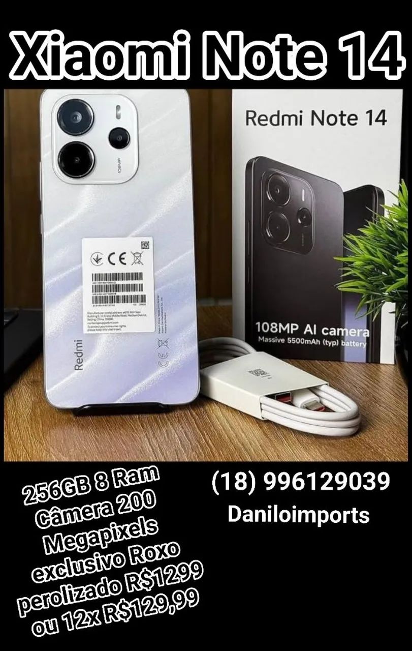 Xiaomi Note 14 256GB 8 Ram Câmera 108 megapixels Novo lacrado versão global exclusivo Roxo