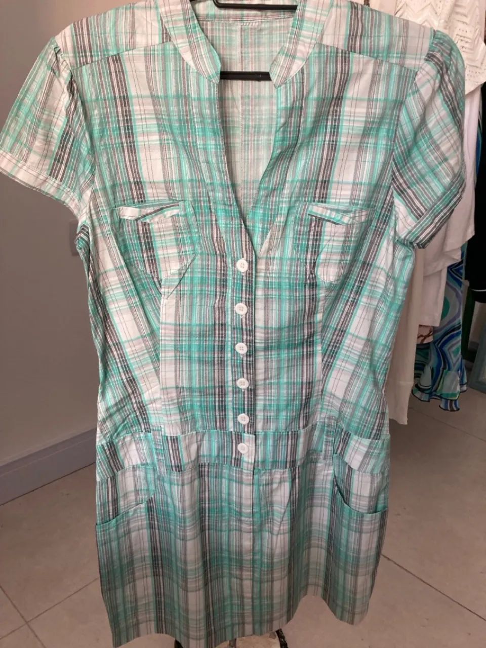 Vestido Plaid Verde e Branco, novo 
