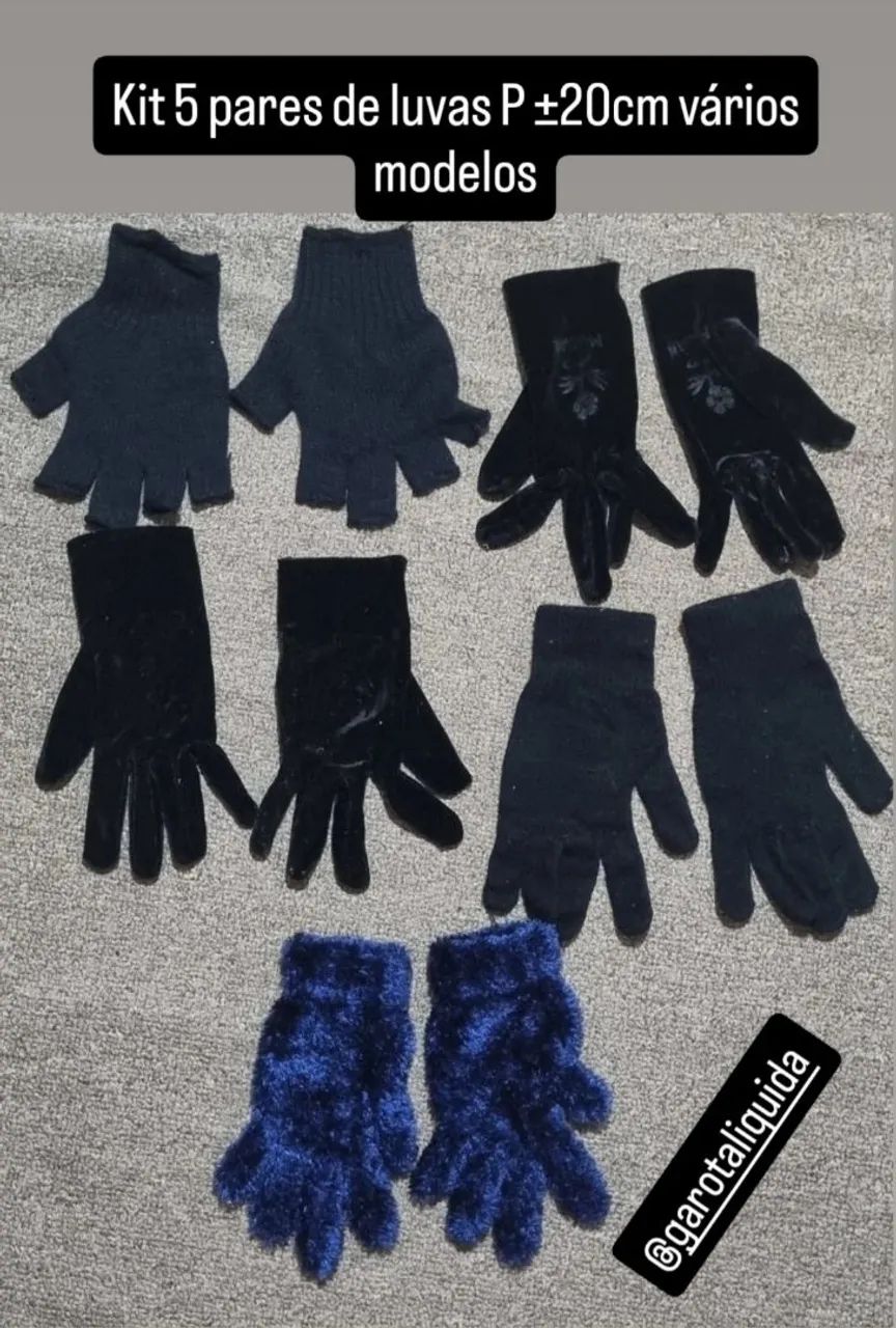 Kit 5 pares de luvas P ±20cm vários modelos