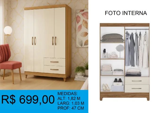 Guarda roupa solteiro 4 portas - compre hoje e receba amanhã  - Foto 2