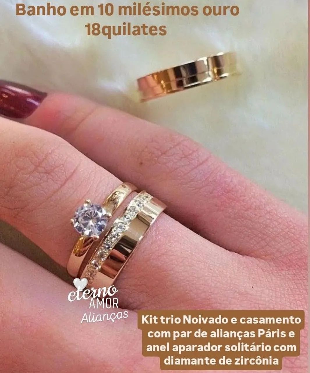 KIT TRIO DE ALIANÇAS NOIVADO E CASAMENTO  - Foto 2