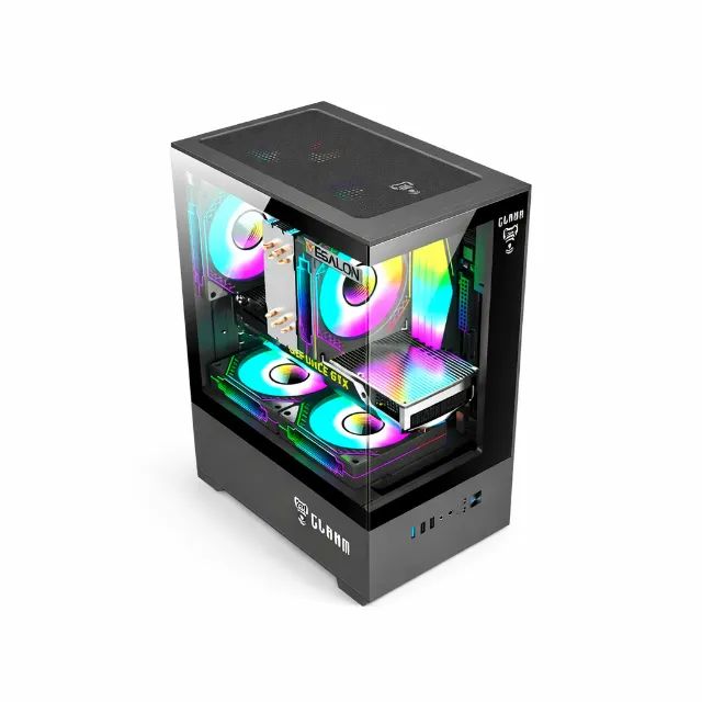 Gabinete Gamer Clanm Night Megalon Mini Tower Vidro Temperado Preto pode retirar no local 