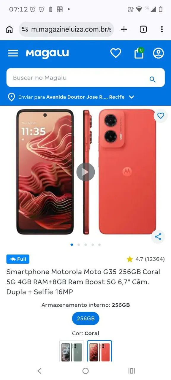 Moto g 35 256 gb na caixa e nota fiscal como novo pra vender agora 