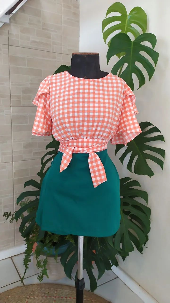 Blusa cropped em Vichi laranja  - Foto 5