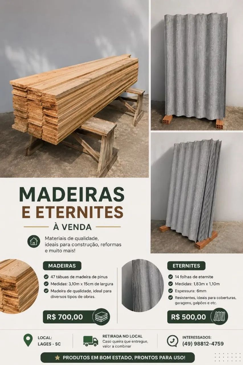 Vendo tábuas e eternits