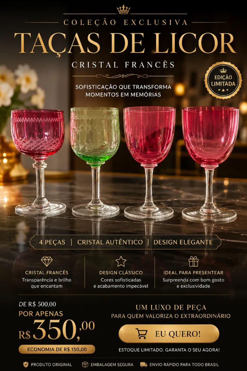 4 taças de Cristal para Licor 