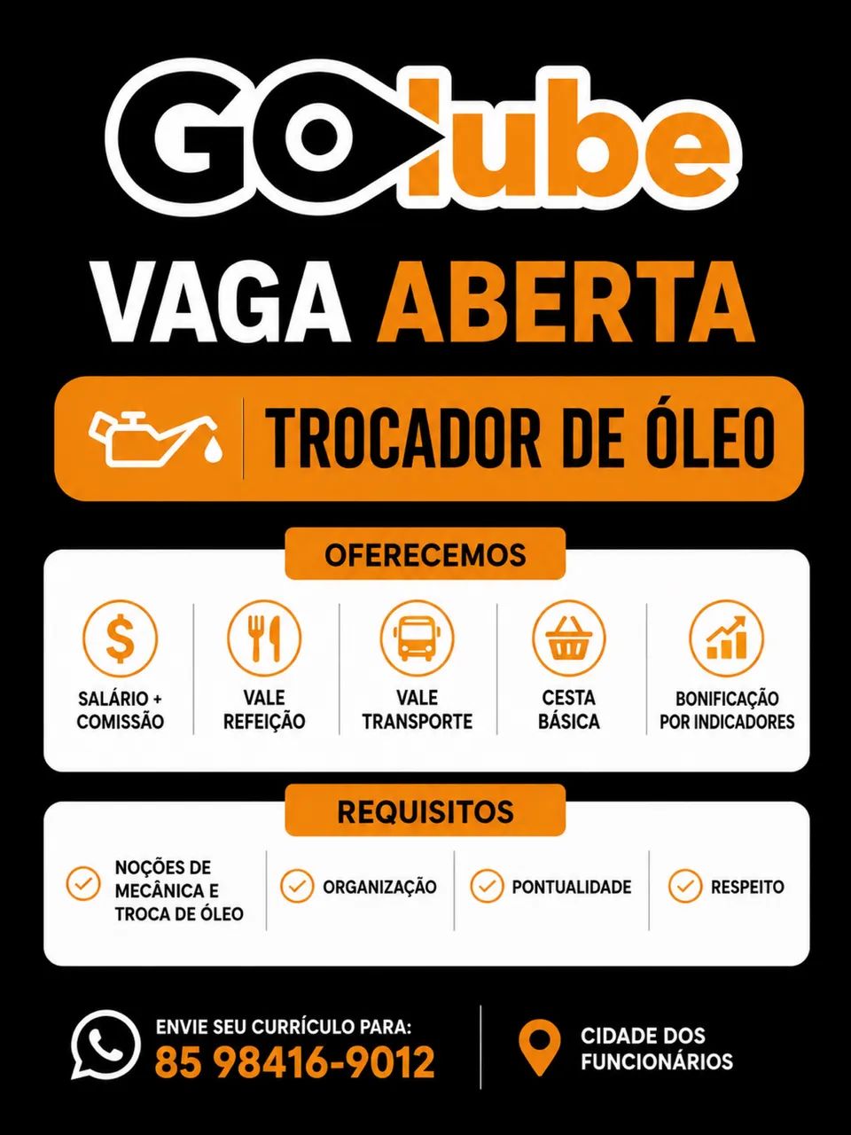 Vaga aberta TROCADOR DE ÓLEO