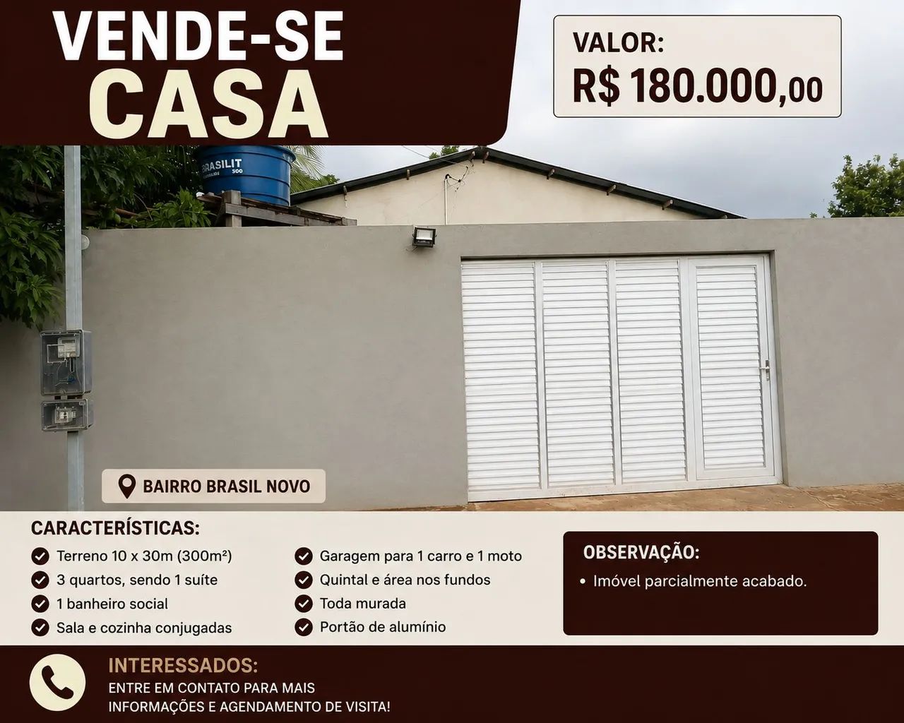 CASA À VENDA NO BRASIL NOVO- EXCELENTE OPORTUNIDADE