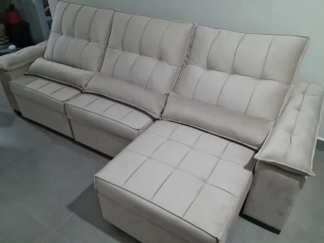 Sofá Retrátil Reclinável 2.90cm Bege - Foto 4