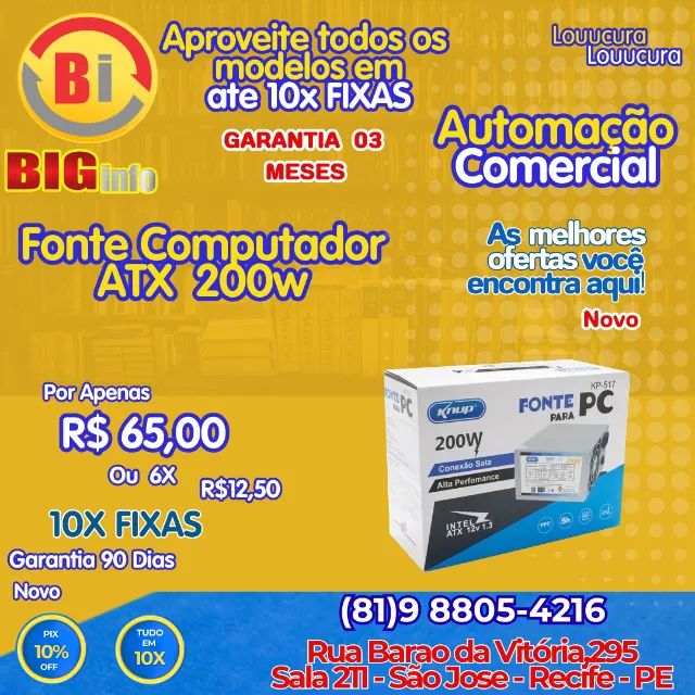 Fonte Knup ATX, 200W, 12V, 24 Pinos - Em ate 10x Fixas 