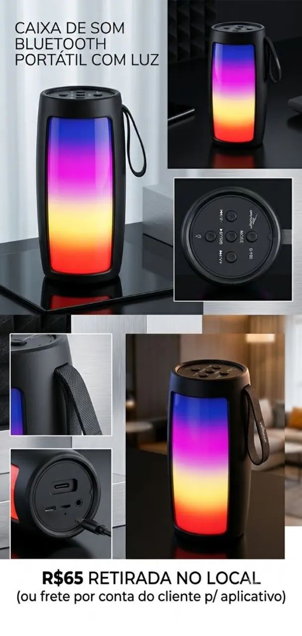 Caixa de Som Bluetooth Portátil com Luzes LED