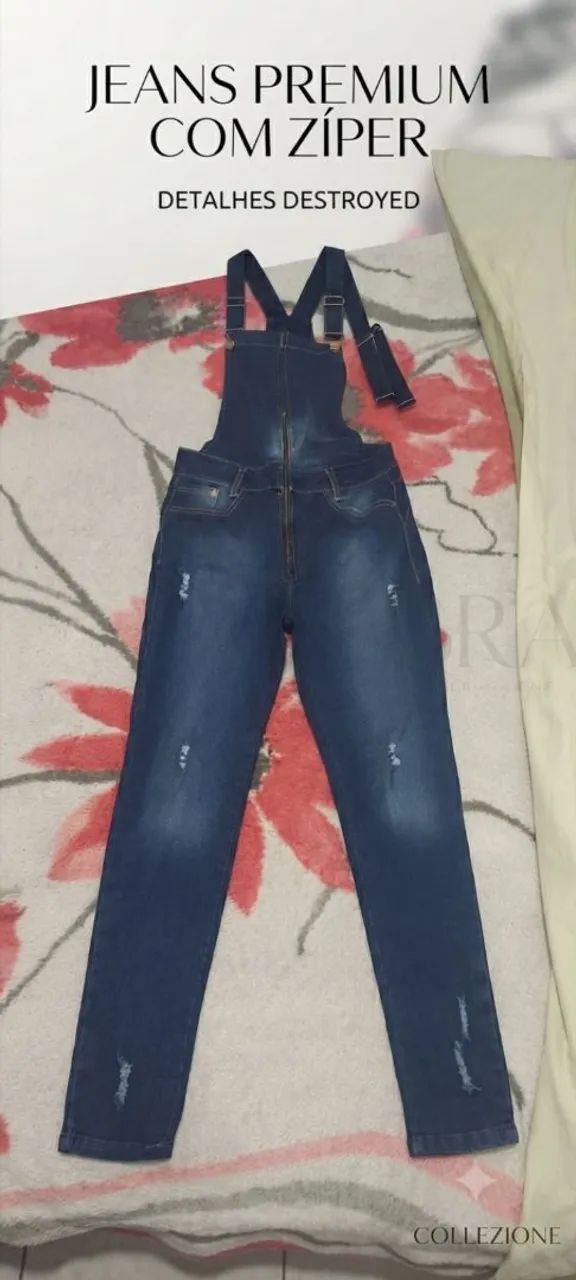 Macacão djeans com zíper- tam 40