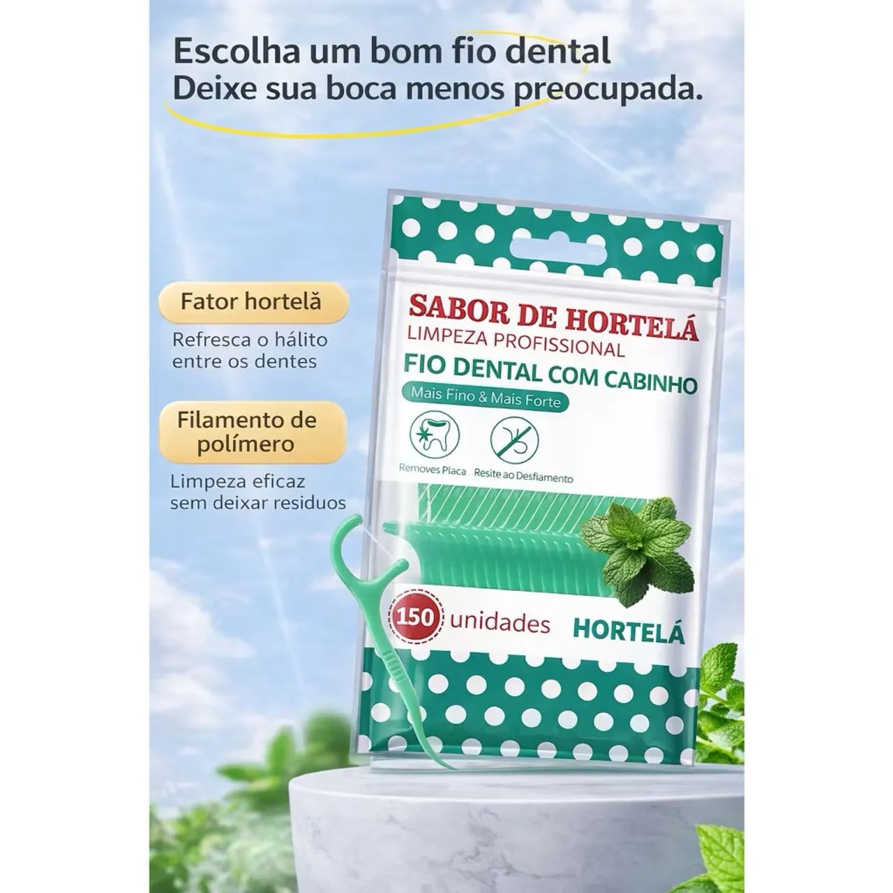 Fio dental com haste sabor Hortelã 150 unidades  - Foto 2