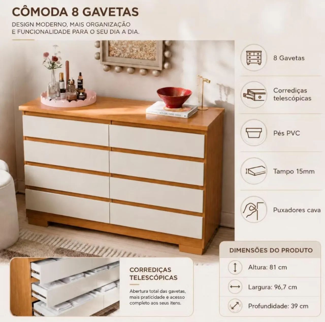 Cômoda 8 Gavetas Nova - Foto 5