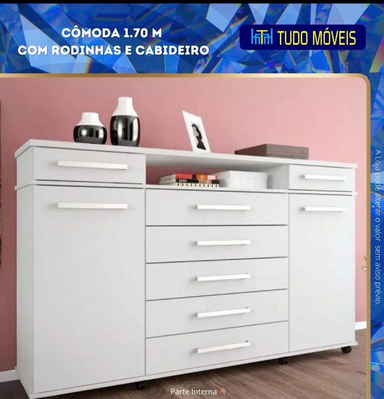 CÔMODA 7 GAVETAS E 2 PORTAS/ COM CABIDEIRO E RODINHAS.