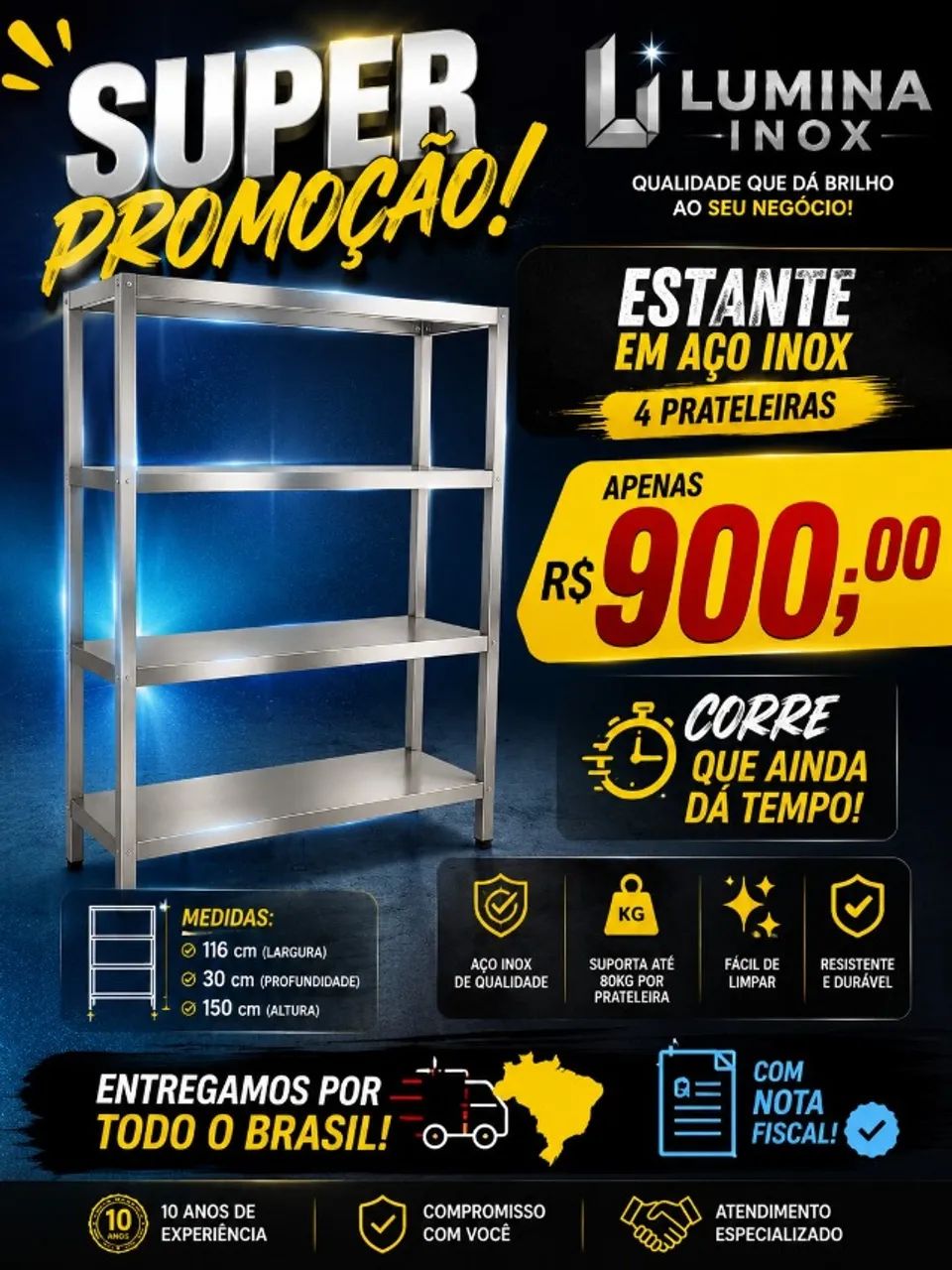 ESTANTE AÇO INOX PROMOÇÃO 